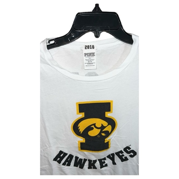 Pink Victoria Secret Shirt Women’s Size XS White Black Yellow Iowa Hawkeyes - Picture 2 of 4